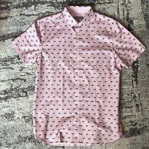 Ted Baker London Short Tee Button Up Pink Flamingo Print